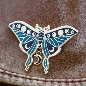 Blue Luna Moth & Crescent Moon Enamel Pin